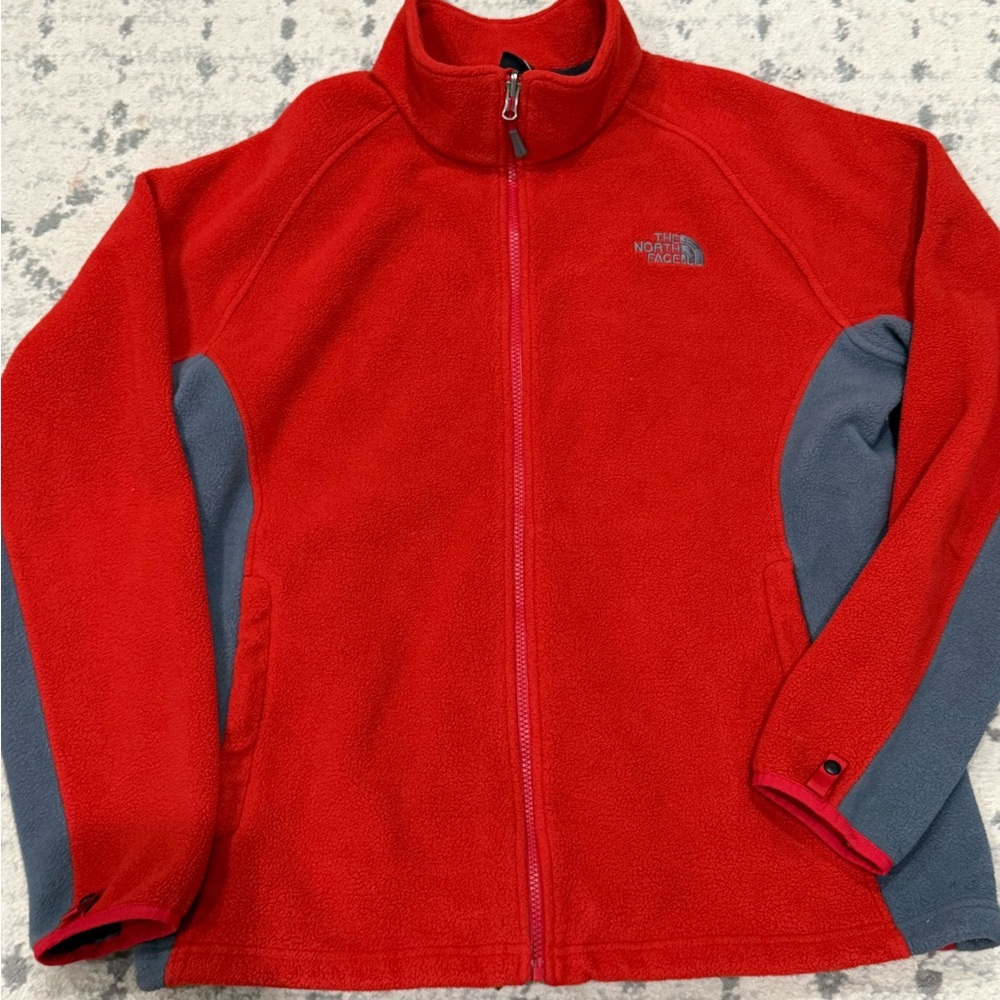 The North Face Men’s Red and Gray Fleece Jacket - Size Large